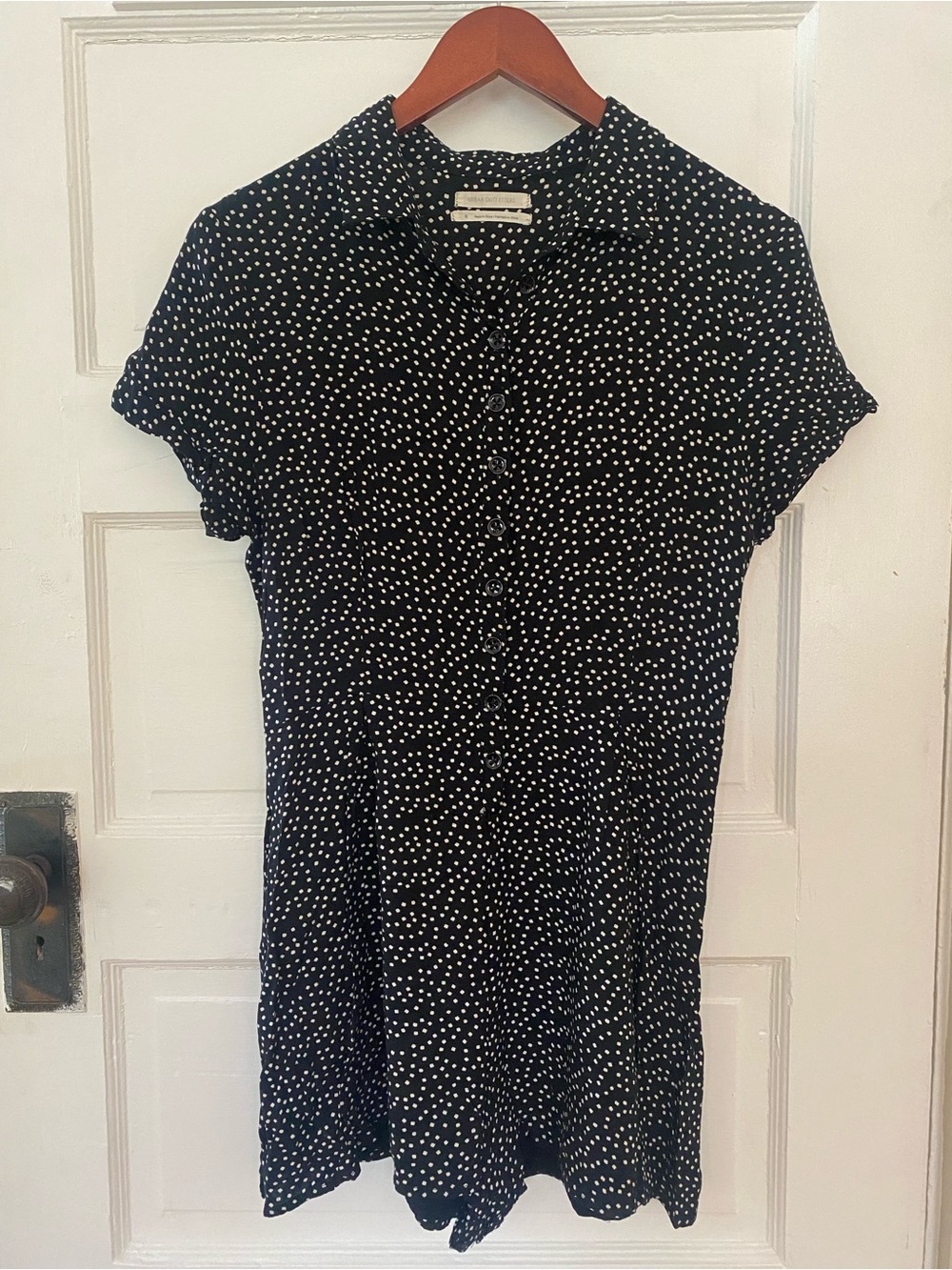 Urban Outfitters Black Polka Dot Button-Up Mini Romper